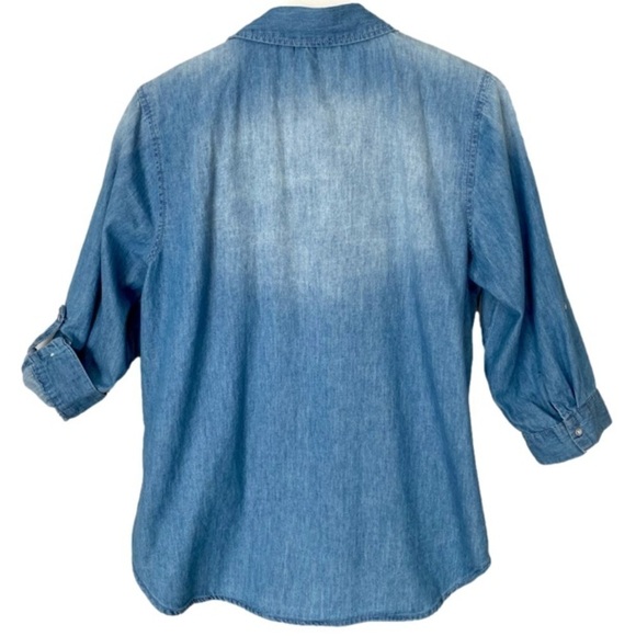 GLORIA VANDERBILT Chambray Shirt Butterfly Medley Embroidered Blue Women Size L - Picture 4 of 16